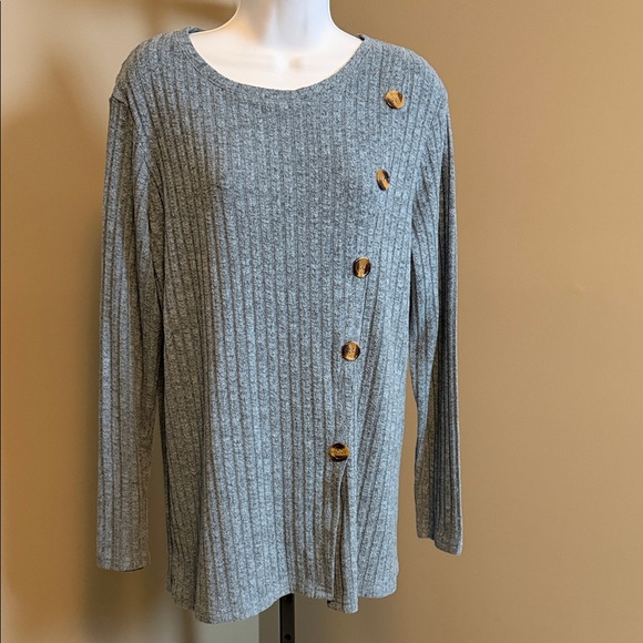 Tops - Blue Ribbed Button-Accent Women's Size Medium Sweater Top